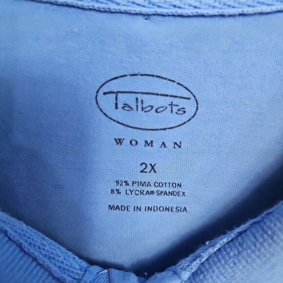Talbots Shirt Size 2X Blue Short Sleeve Pima Cotton Spandex Polo Collared - Picture 3 of 9